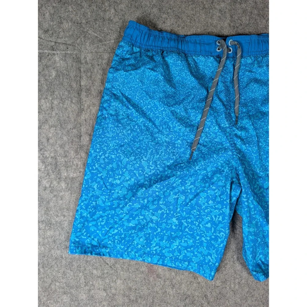 Nike Mens Blue Abstract Print Swim Trunks Mesh Lined Elastic Waist Shorts